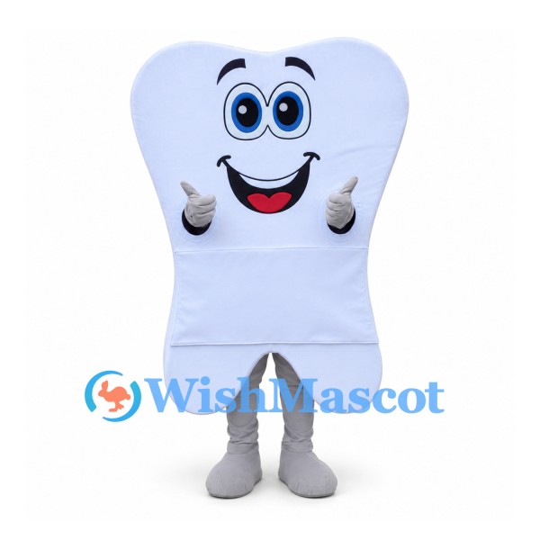 Tooth Mascot Costume in White with Smiling Face