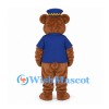 Bear Mascot Costume with Blue Uniform and Checkered Cap