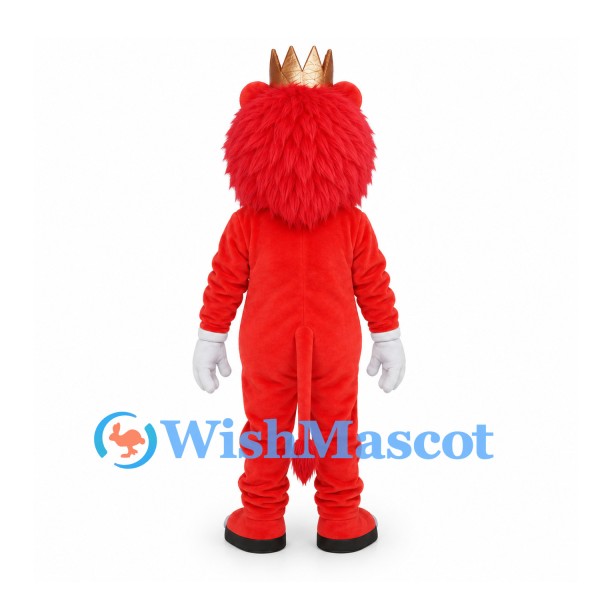 Lion Mascot Costume in Red with Gold Crown