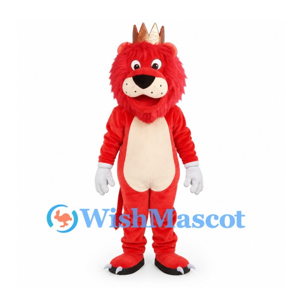 Lion Mascot Costume in Red with Gold Crown
