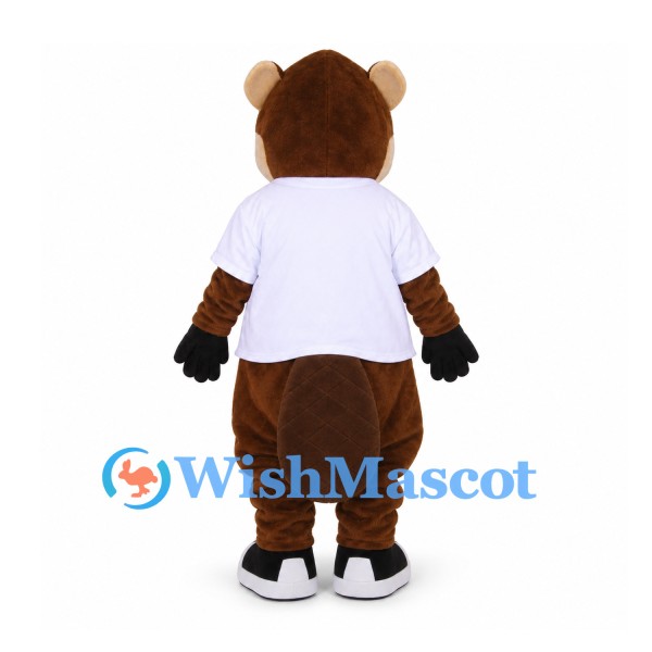 Beaver Mascot Costume with White T-Shirt and Black Sneakers