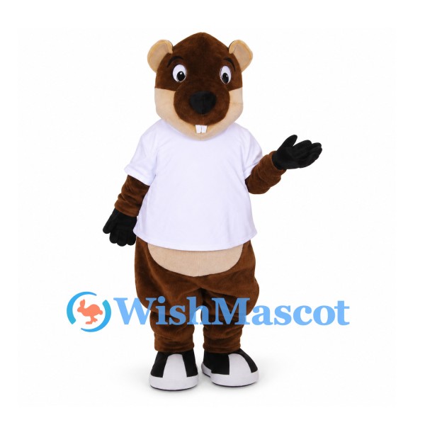 Beaver Mascot Costume with White T-Shirt and Black Sneakers