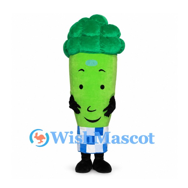 Broccoli Mascot Costume with Green Florets and Checkered Cuff