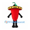 Red Chili Pepper Mascot Costume with Yellow Trim Sombrero