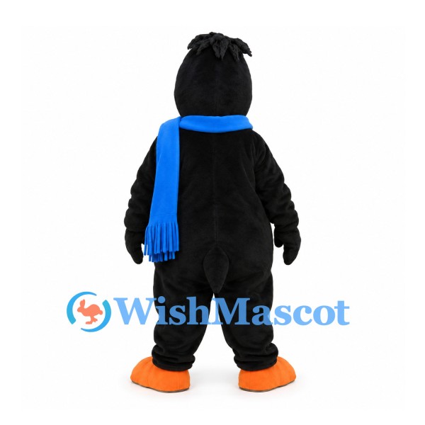 Penguin Mascot Costume with Blue Scarf and Orange Feet