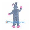 Rabbit Mascot Costume in Gray with Pink Heart-Shaped Paws