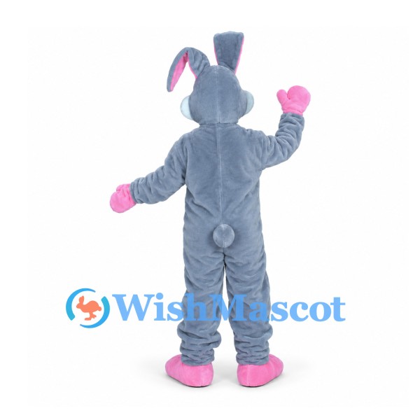 Rabbit Mascot Costume in Gray with Pink Heart-Shaped Paws