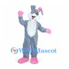 Rabbit Mascot Costume in Gray with Pink Heart-Shaped Paws