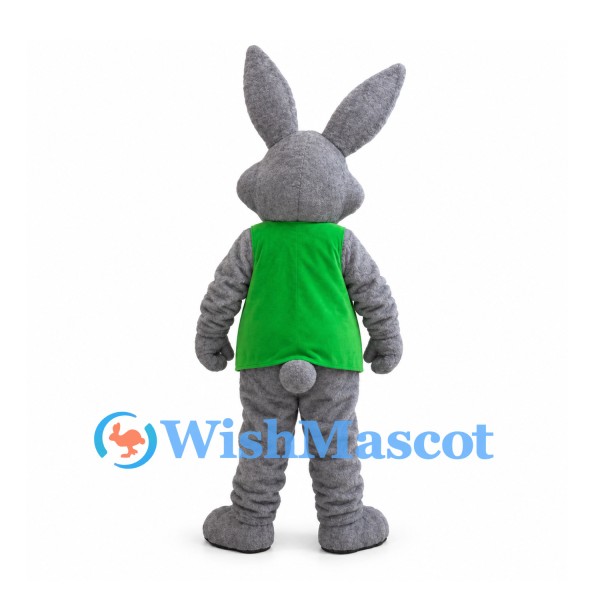 Rabbit Mascot Costume in Gray with Green Vest