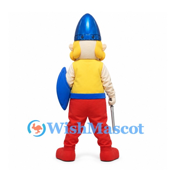Viking Mascot Costume with Blue Helmet and Yellow Mustache