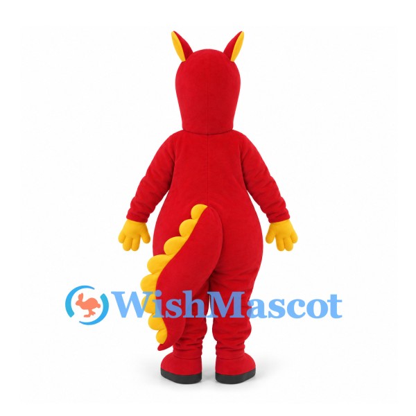 Dragon Mascot Costume in Red with Yellow Belly and Tail Spines