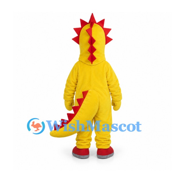 Dinosaur Mascot Costume in Yellow with Red Spines and Blue Belly