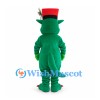 Dragon Mascot Costume in Green with Red Top Hat