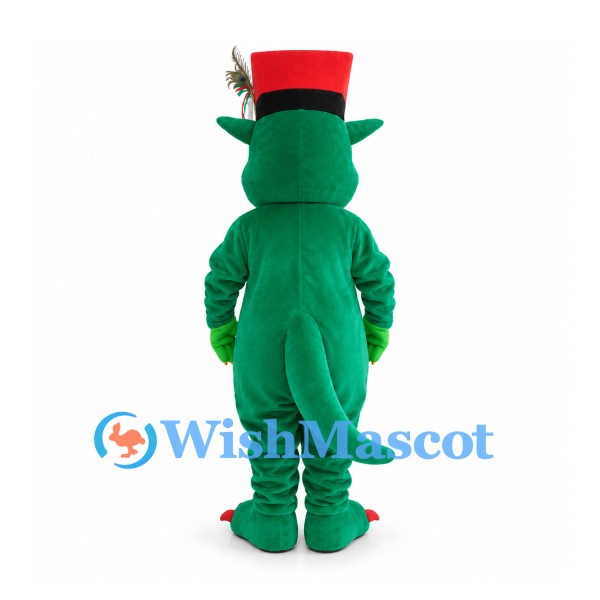 Dragon Mascot Costume in Green with Red Top Hat