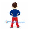 Man Mascot Costume with Blue Jacket and Red Track Pants