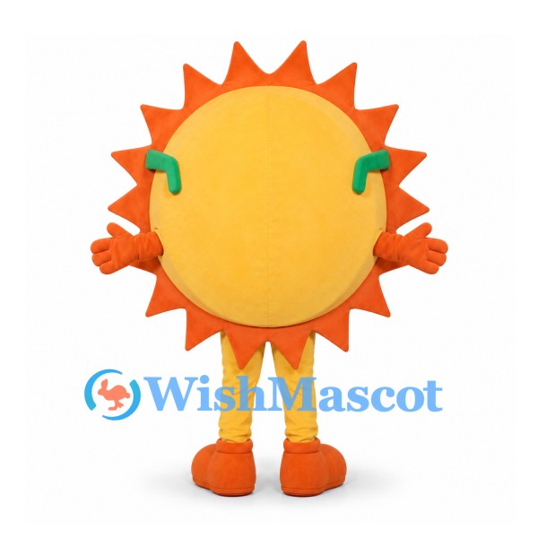 Sun Mascot Costume with Green Sunglasses and Orange Rays