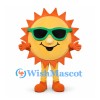 Sun Mascot Costume with Green Sunglasses and Orange Rays