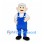 Worker Mascot Costume with White Cap and Blue Overalls