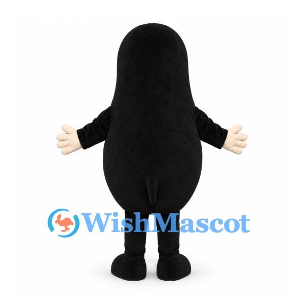 Mole Mascot Costume in Black with Cream Belly and Red Nose