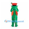 Dragon Mascot Costume in Green with Red Wings and Top Hat