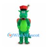Dragon Mascot Costume in Green with Red Wings and Top Hat
