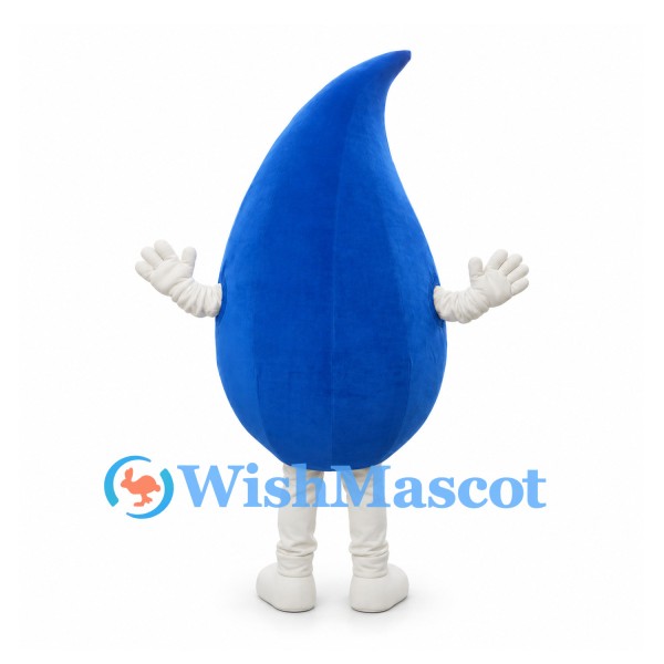 Water Drop Mascot Costume in Blue with Curved Tip