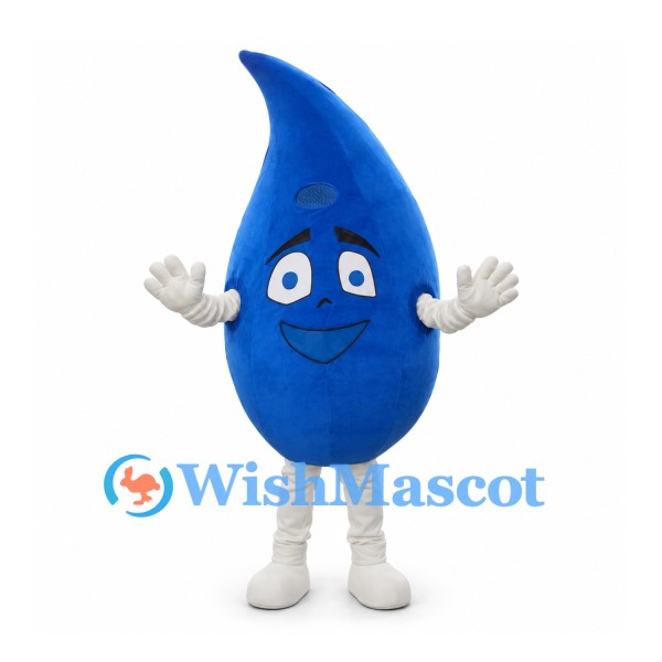 Water Drop Mascot Costume in Blue with Curved Tip
