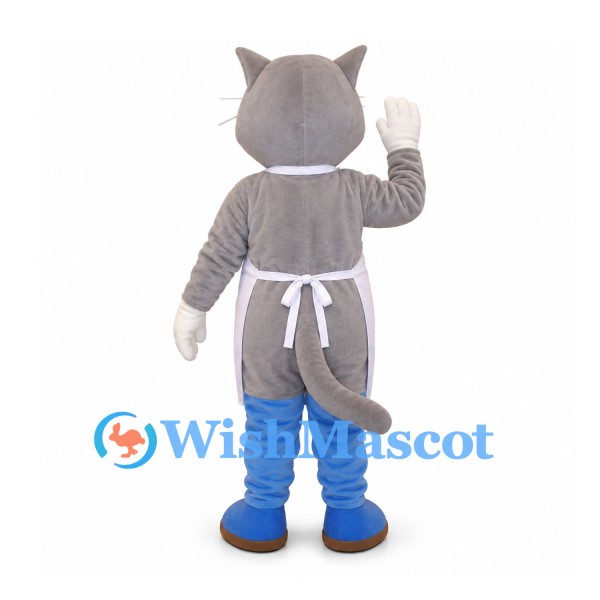 Cat Mascot Costume in Gray with White Apron and Blue Boots