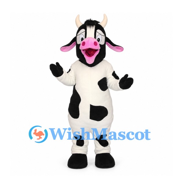 Cow Mascot Costume in Black and White with Pink Snout