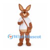 Rabbit Mascot Costume in Brown with White Shirt and Shoulder Bag