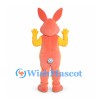 Rabbit Mascot Costume in Coral and Yellow with Patterned Ears