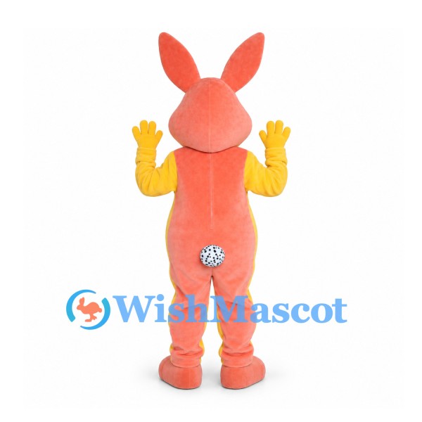 Rabbit Mascot Costume in Coral and Yellow with Patterned Ears