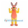 Rabbit Mascot Costume in Coral and Yellow with Patterned Ears