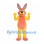 Rabbit Mascot Costume in Coral and Yellow with Patterned Ears