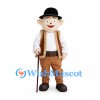 Alpine Man Mascot Costume with Black Hat and Brown Trousers