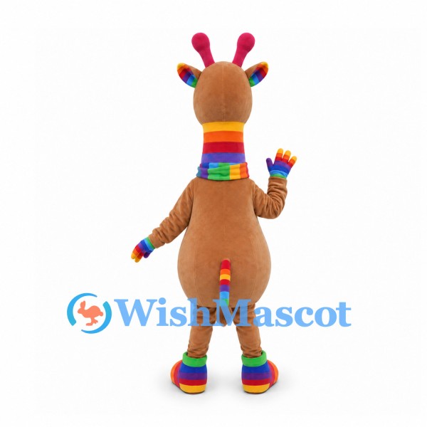 Giraffe Mascot Costume with Rainbow Scarf and Striped Feet