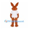 Rabbit Mascot Costume in Brown with White T-Shirt
