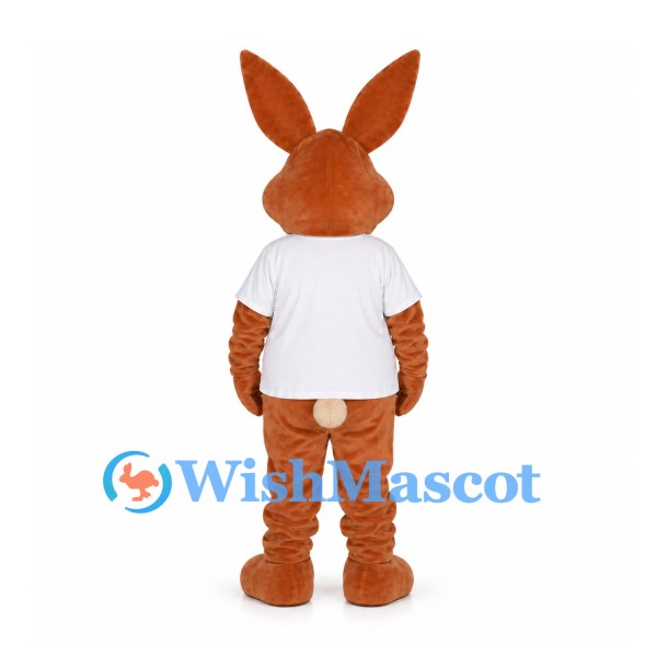 Rabbit Mascot Costume in Brown with White T-Shirt