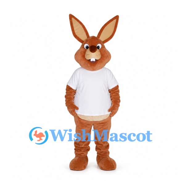 Rabbit Mascot Costume in Brown with White T-Shirt
