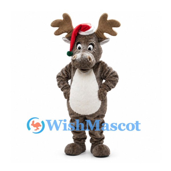 Moose Mascot Costume with Red Santa Hat