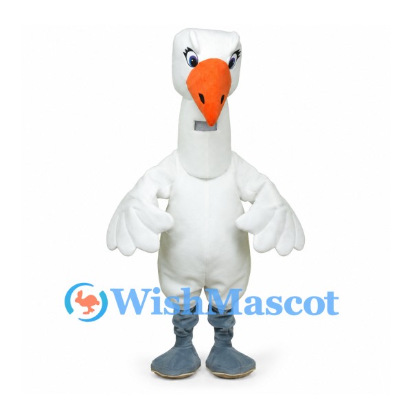 Goose Mascot Costume in White with Orange Beak and Gray Feet