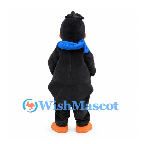 Penguin Mascot Costume with Blue Scarf and Orange Beak