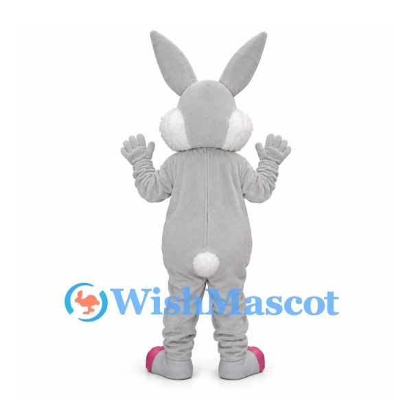 Rabbit Mascot Costume in Gray with Pink Belly and Paws