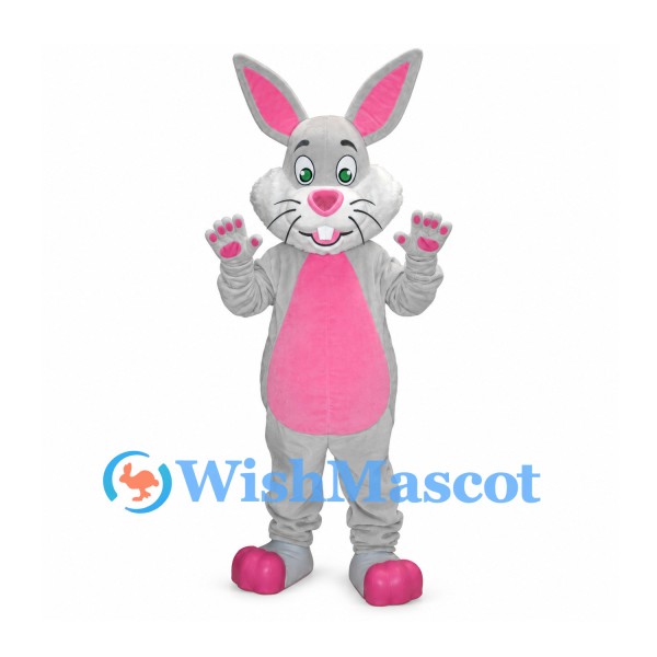 Rabbit Mascot Costume in Gray with Pink Belly and Paws