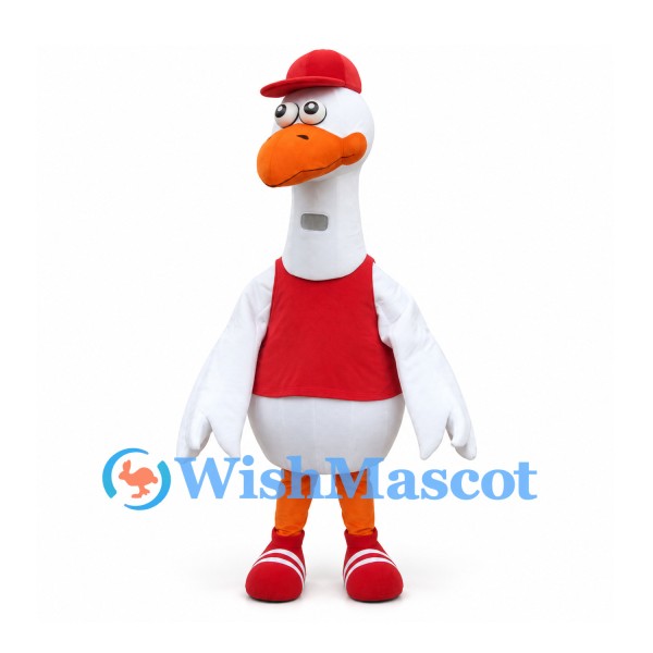 Goose Mascot Costume with Red Cap and Tank Top