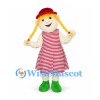Girl Mascot Costume with Red Striped Dress and Braids