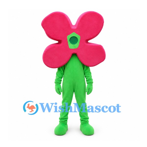Flower Mascot Costume with Pink Petals and Green Stem