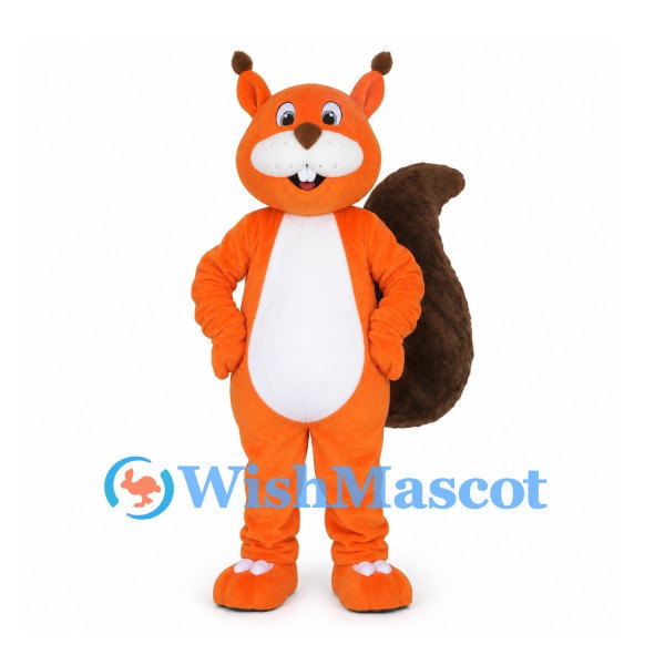 Squirrel Mascot Costume in Orange with Large Brown Tail