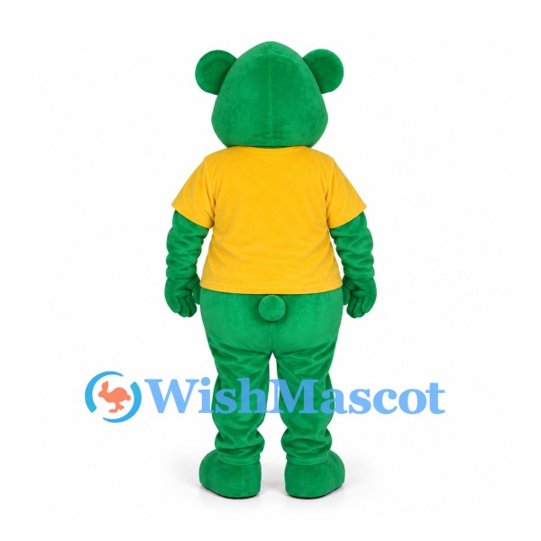 Bear Mascot Costume in Green with Yellow T-Shirt