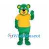 Bear Mascot Costume in Green with Yellow T-Shirt